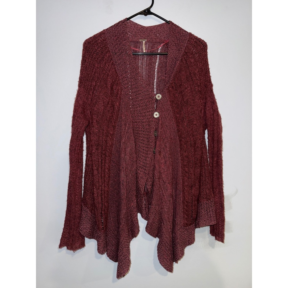 Free People Button Waterfall Cardigan Sweater in‎ burgundy XS